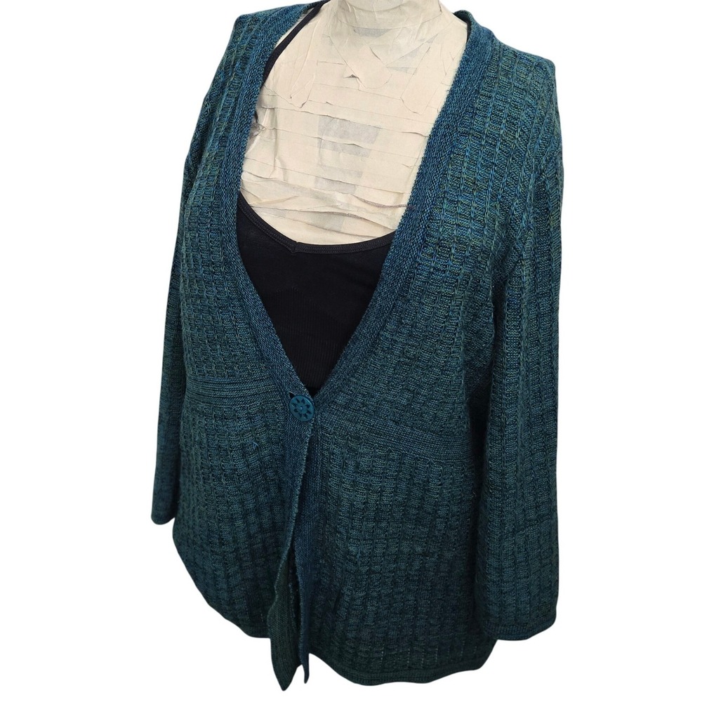 Christopher & Banks Cardigan Sweater XL Teal Blue Open Front Textured USA Made